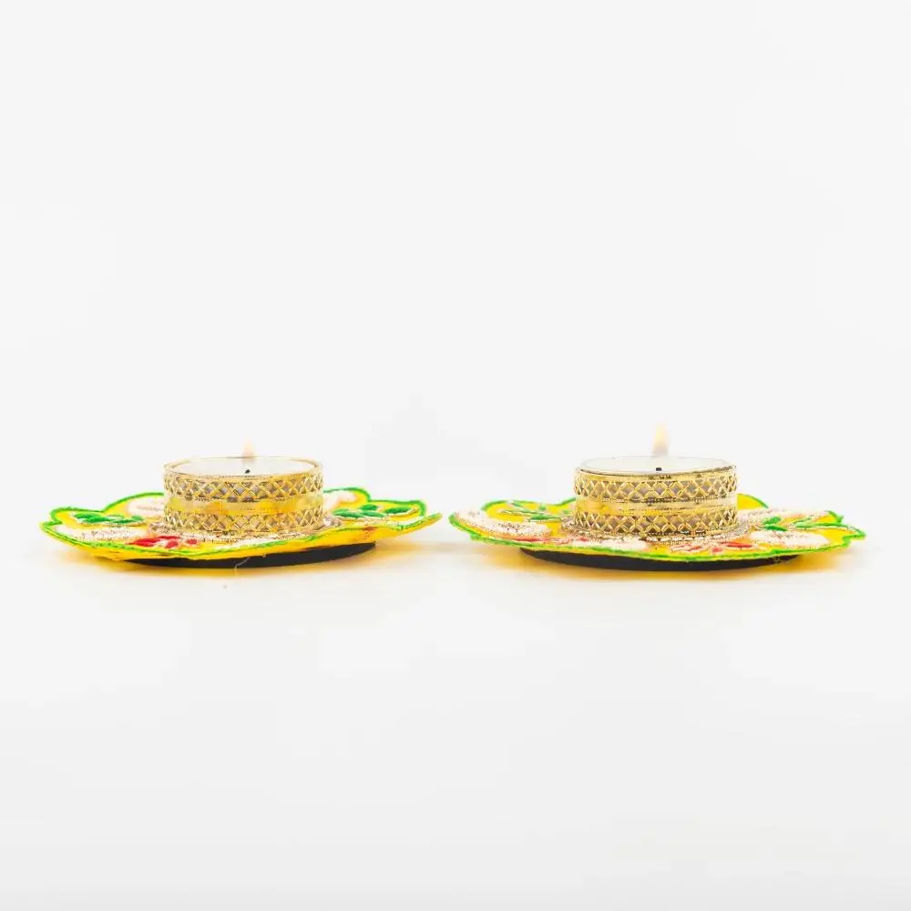 Elegant yellow floral pearl tea light holder